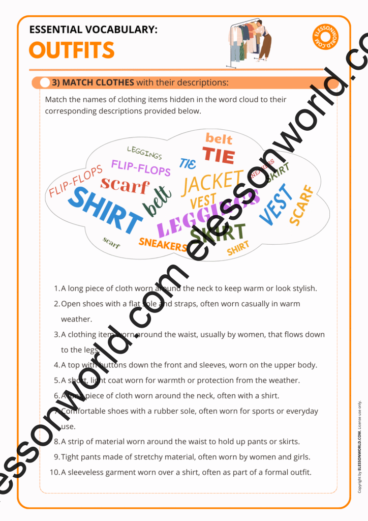 A2–B1 ESL worksheet on clothes and outfits with vocabulary practice and speaking tasks