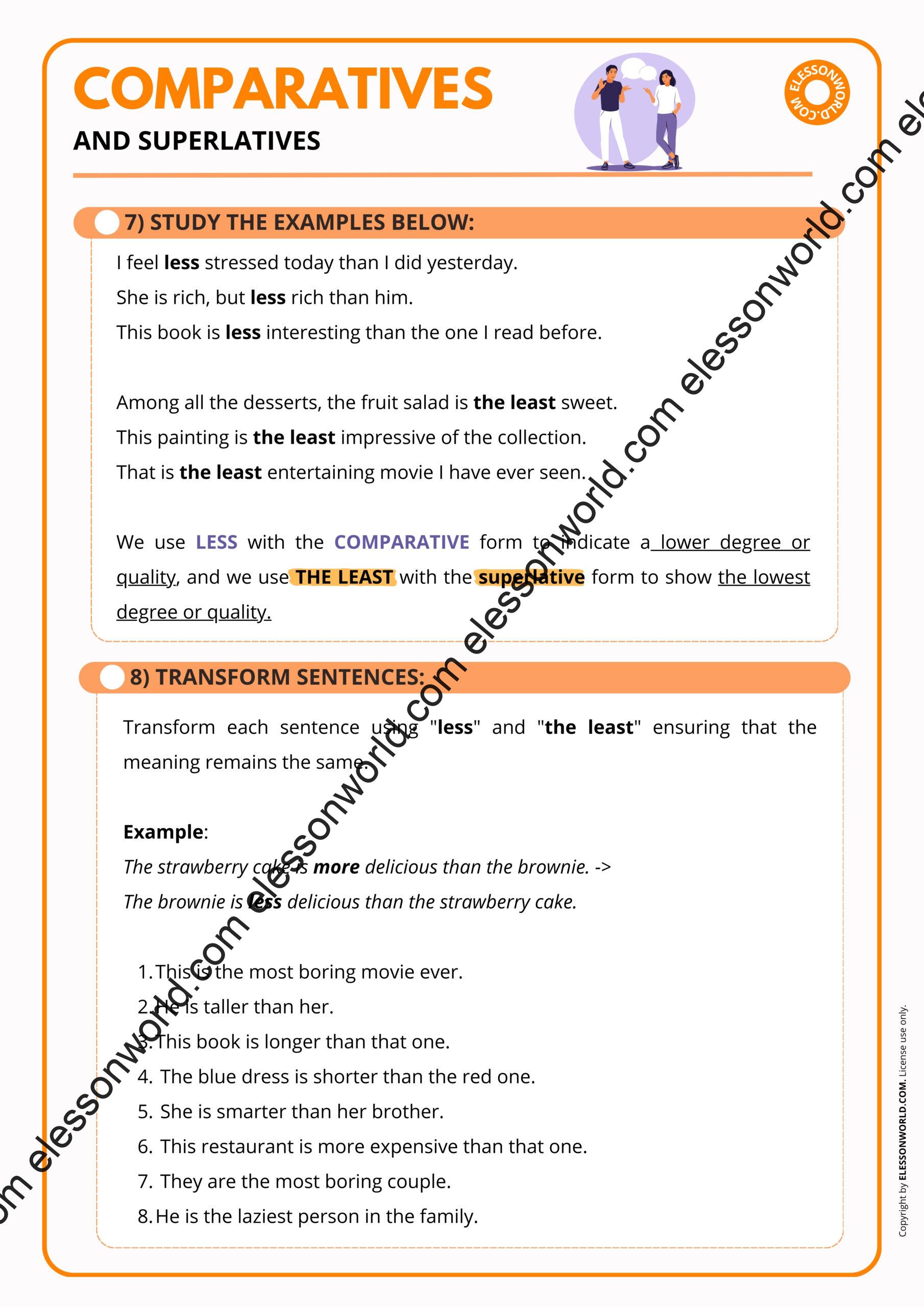 Comparison Lesson Comparatives and Superlatives A2-B1 ESL Lesson Plan- elessonworld.com