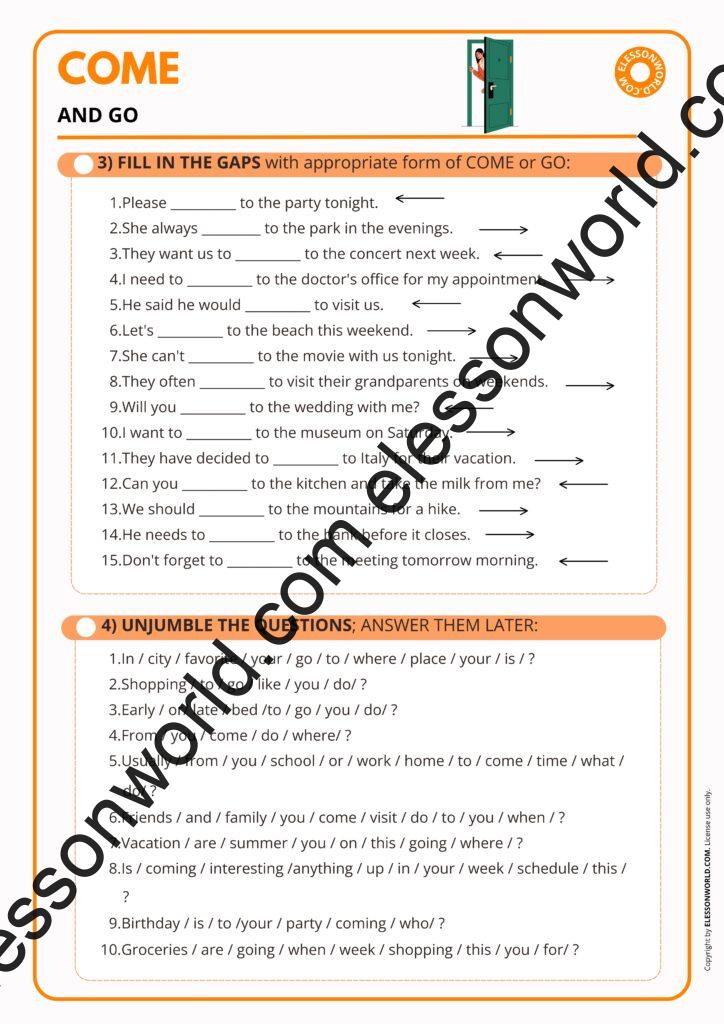 A2–B1 ESL lesson on come and go, including common phrasal verbs
