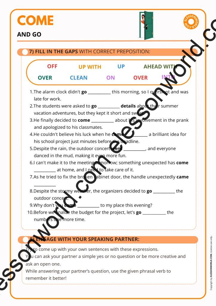 A2–B1 ESL lesson on come and go, including common phrasal verbs