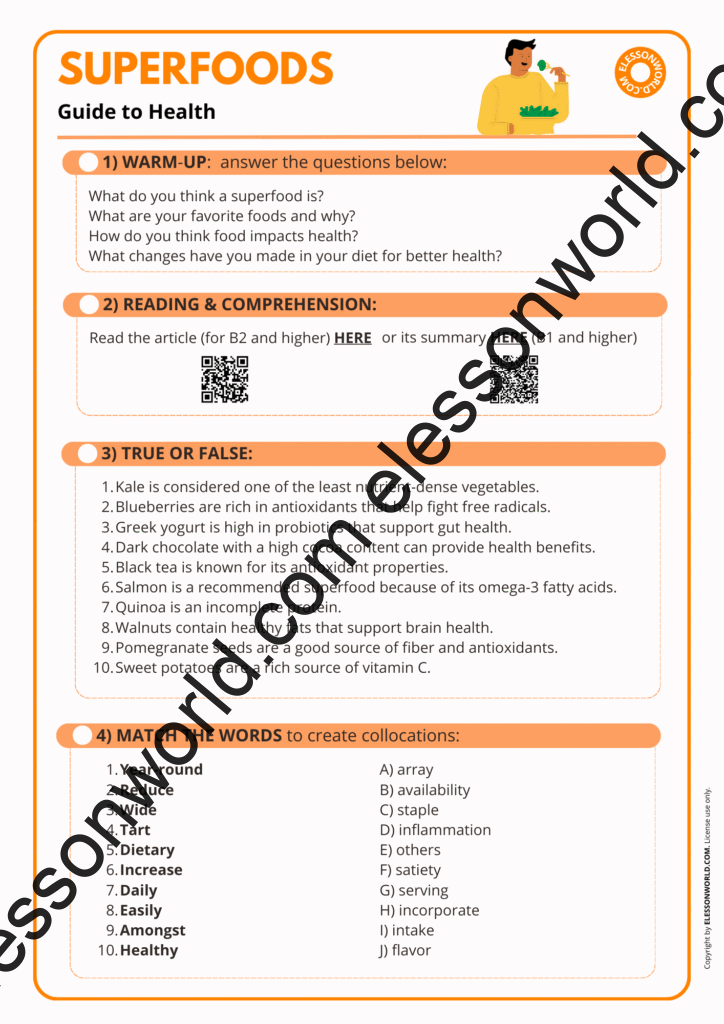 B2–C1 ESL lesson on superfoods, nutrition, and health-related vocabulary