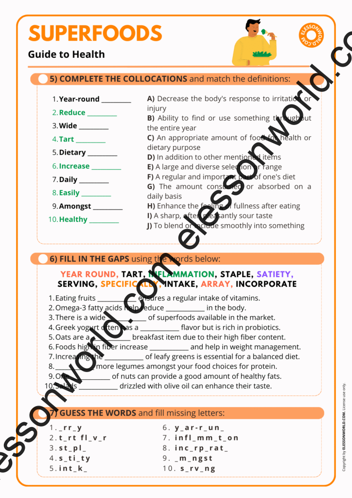 B2–C1 ESL lesson on superfoods, nutrition, and health-related vocabulary
