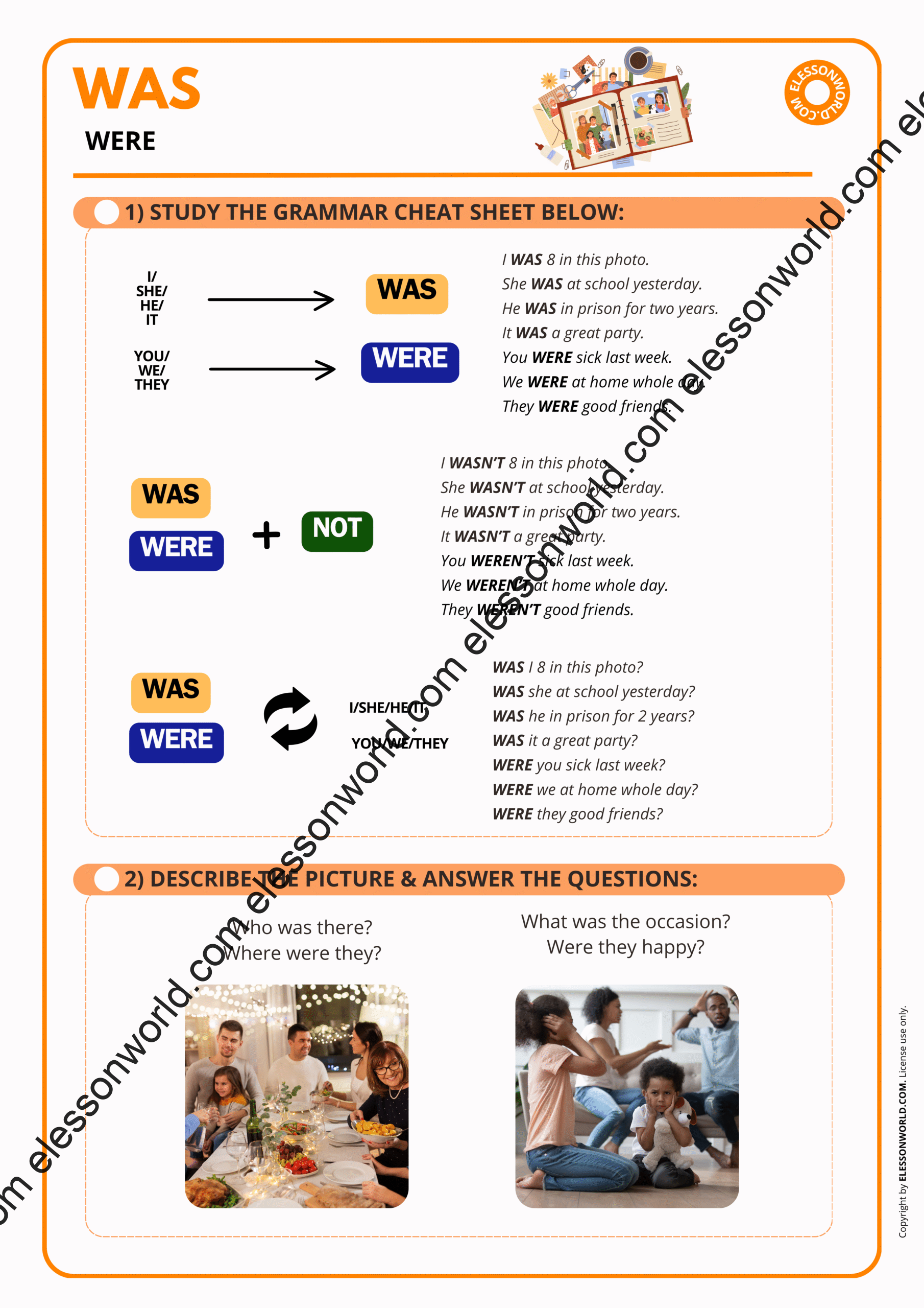 Was Learn Past Simple: Was and Were - elessonworld.com