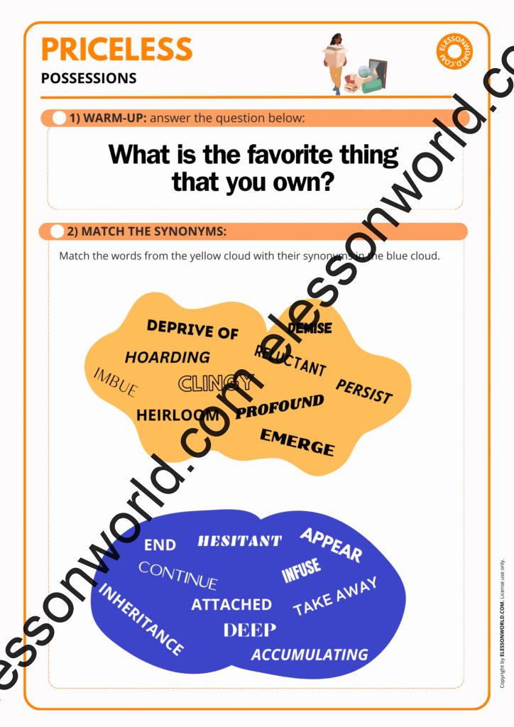 Advanced ESL lesson on describing meaningful possessions using expressive vocabulary