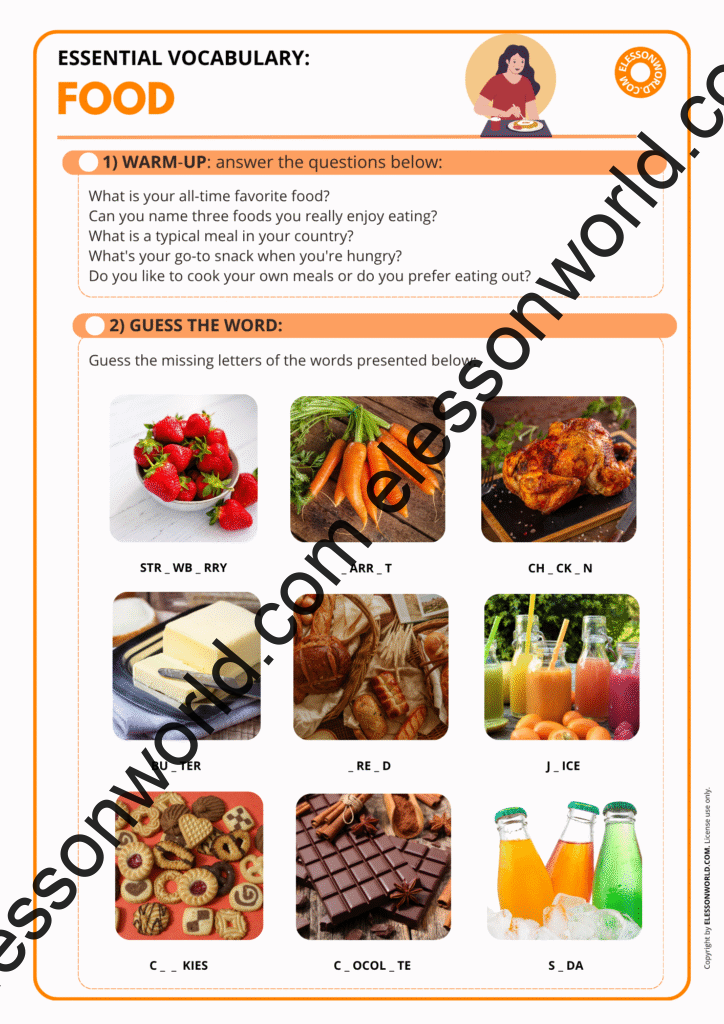 ESL lesson on food and cooking vocabulary for beginner learners