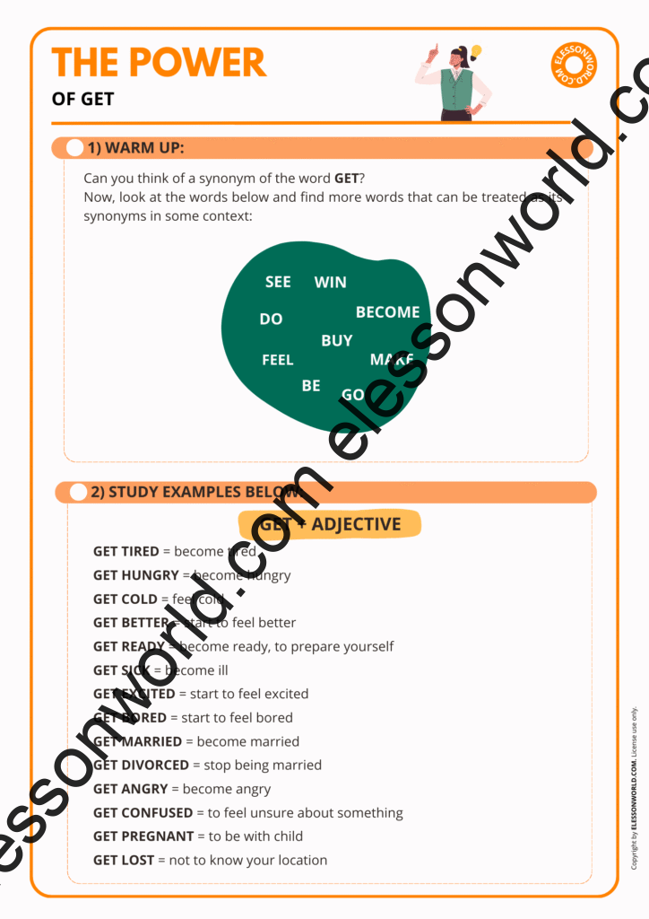 A2–B1 ESL lesson on using "get" with adjectives and nouns