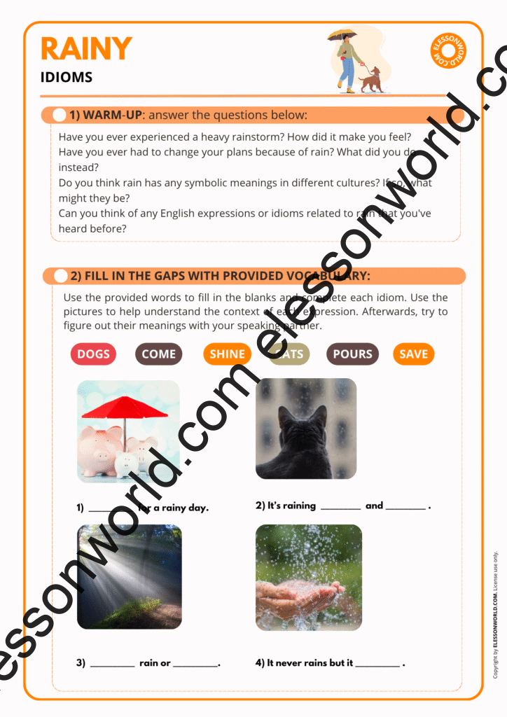 B1–B2 ESL lesson on rainy weather idioms and figurative expressions