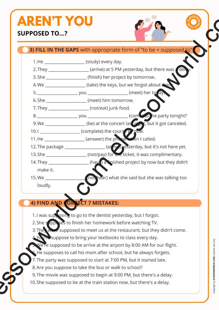 B1–B2 ESL grammar lesson on supposed to for obligation and expectation