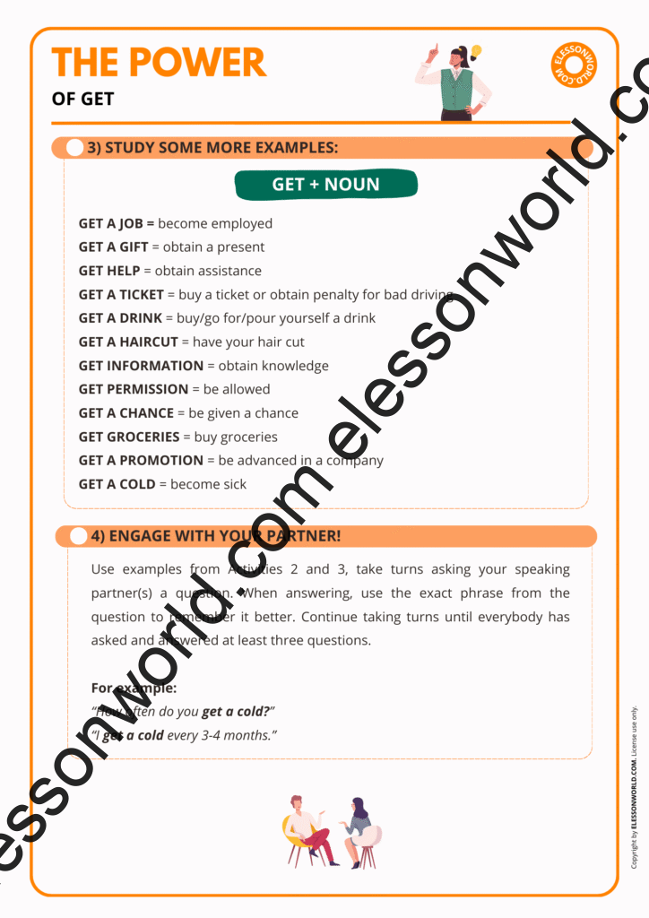 A2–B1 ESL lesson on using "get" with adjectives and nouns