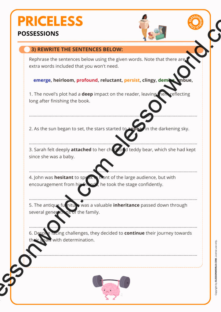 Advanced ESL lesson on describing meaningful possessions using expressive vocabulary