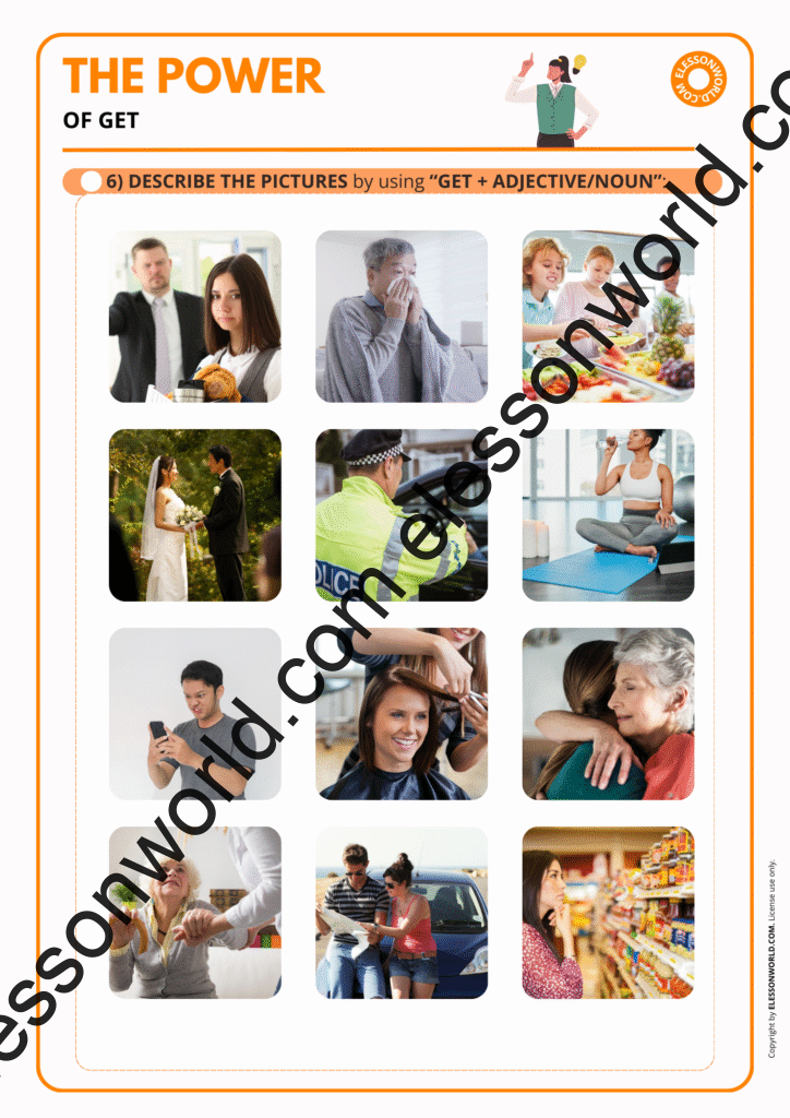 A2–B1 ESL lesson on using "get" with adjectives and nouns