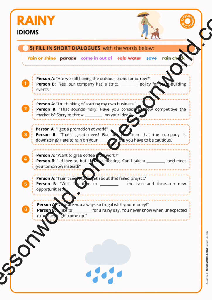 B1–B2 ESL lesson on rainy weather idioms and figurative expressions