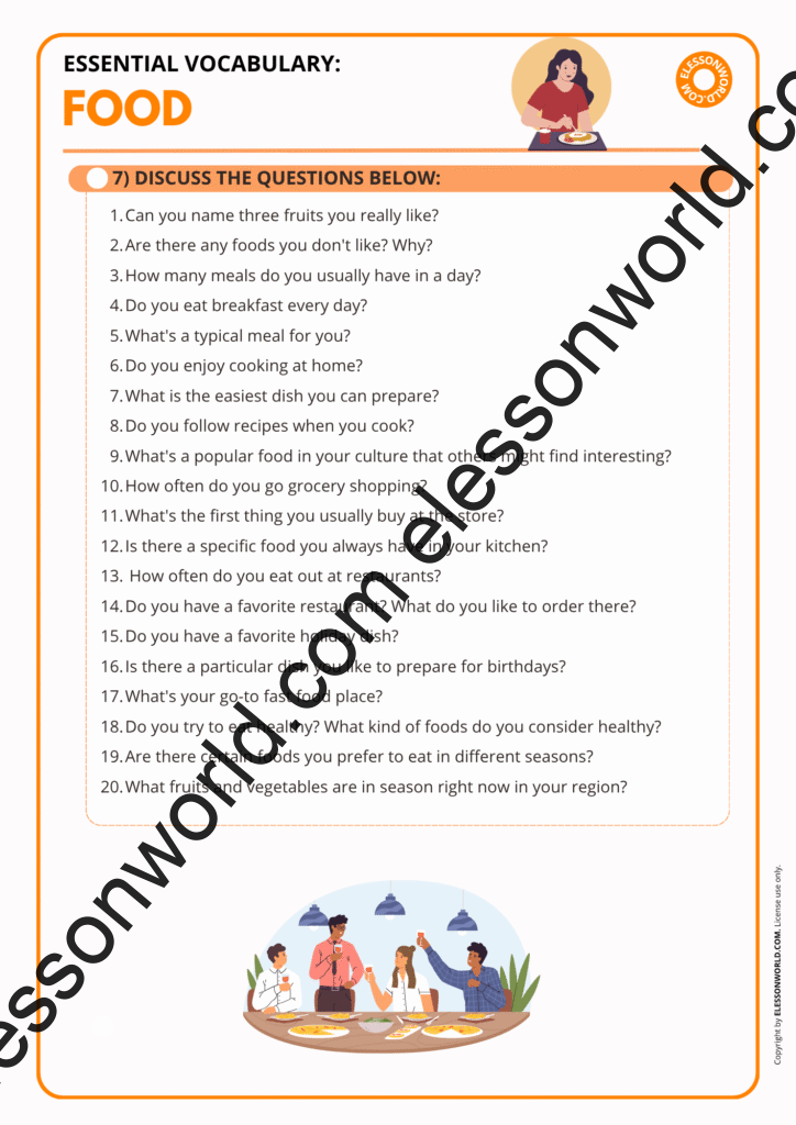 ESL lesson on food and cooking vocabulary for beginner learners