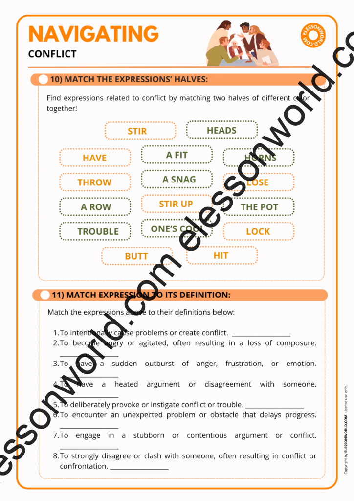 B1–B2 ESL lesson on conflict vocabulary and phrases for arguments