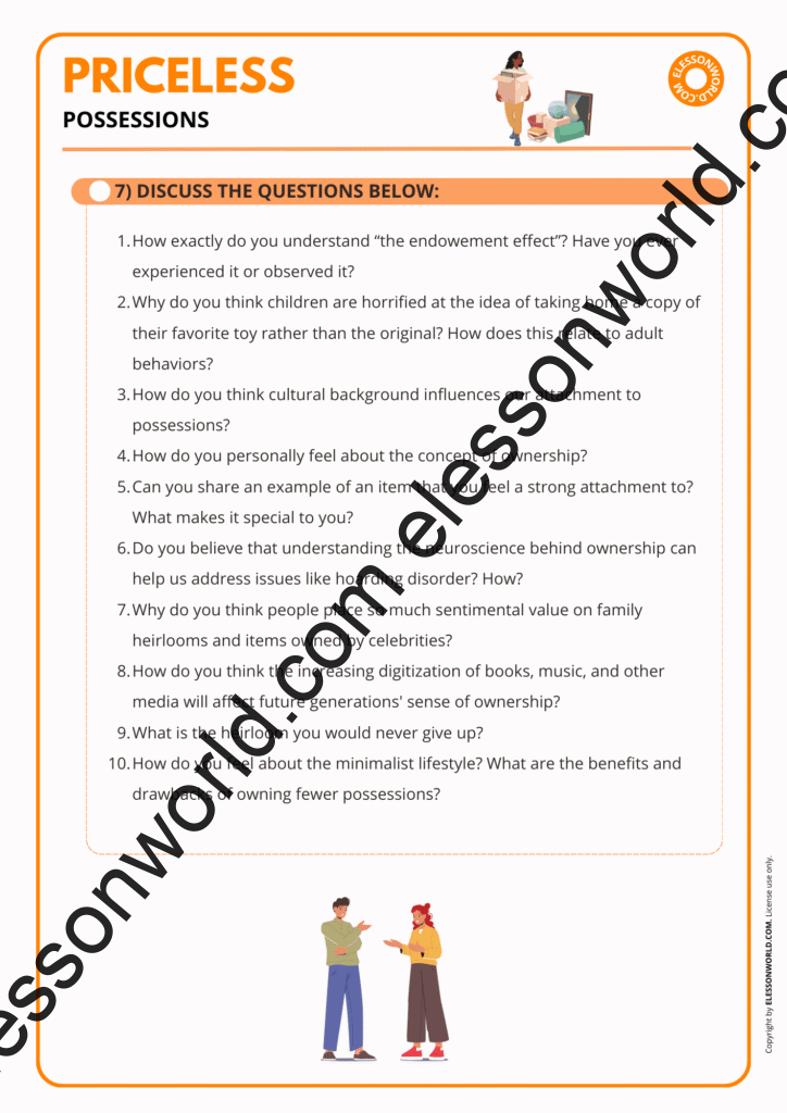 Advanced ESL lesson on describing meaningful possessions using expressive vocabulary