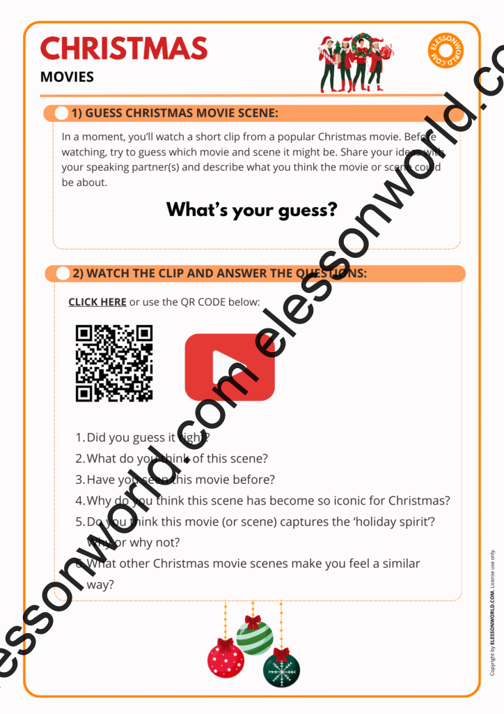 B1–B2 ESL lesson on Christmas movie vocabulary and festive speaking tasks