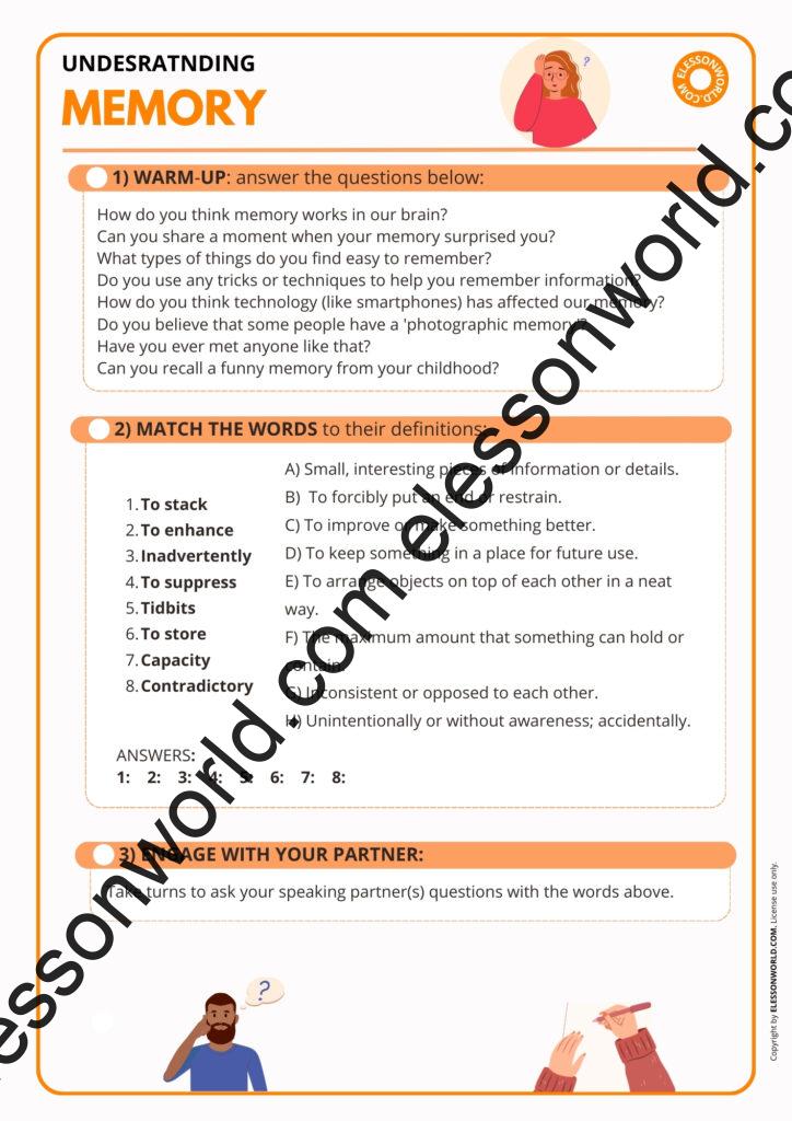 B2–C1 ESL lesson on memory, cognition vocabulary, and discussion tasks