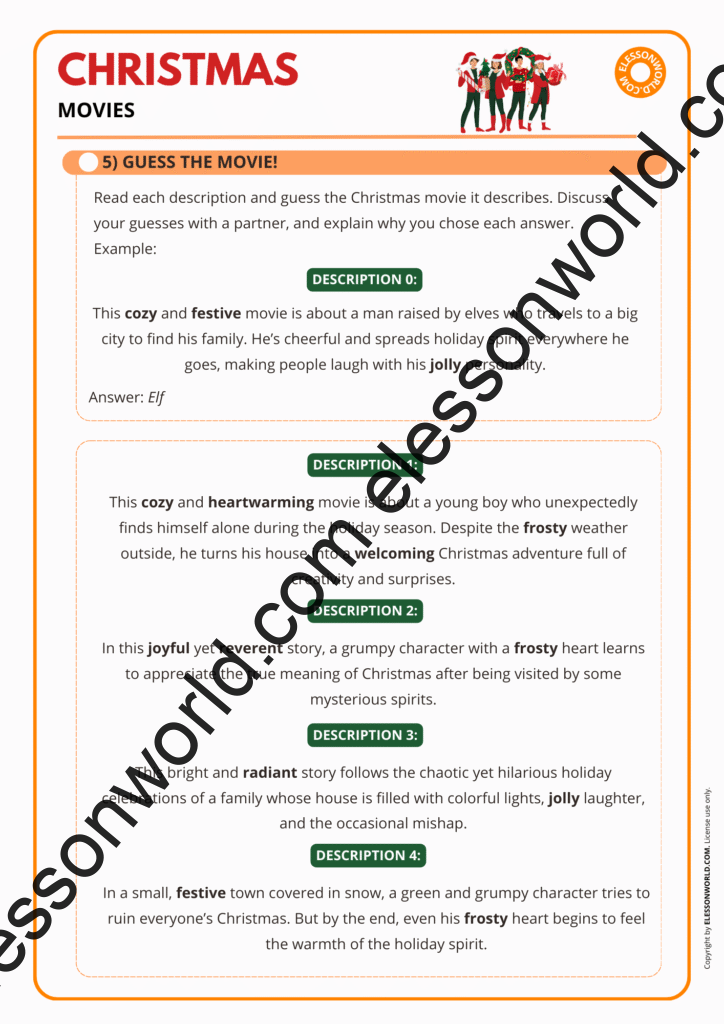 B1–B2 ESL lesson on Christmas movie vocabulary and festive speaking tasks
