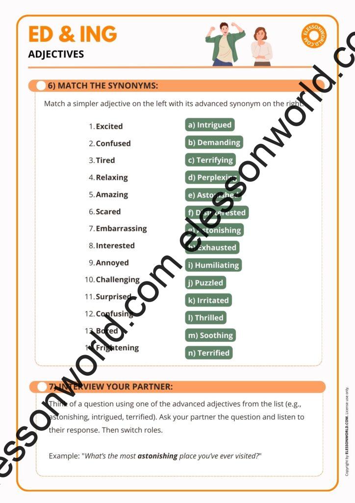 A2–B1 ESL lesson on -ed and -ing adjectives with practice tasks