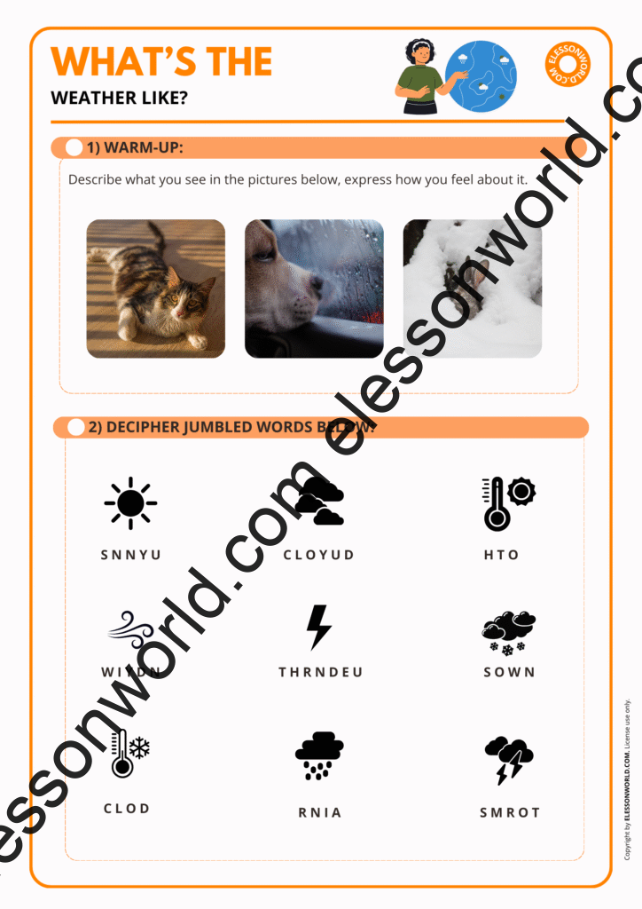 A1–A2 ESL lesson on weather vocabulary with speaking and listening tasks