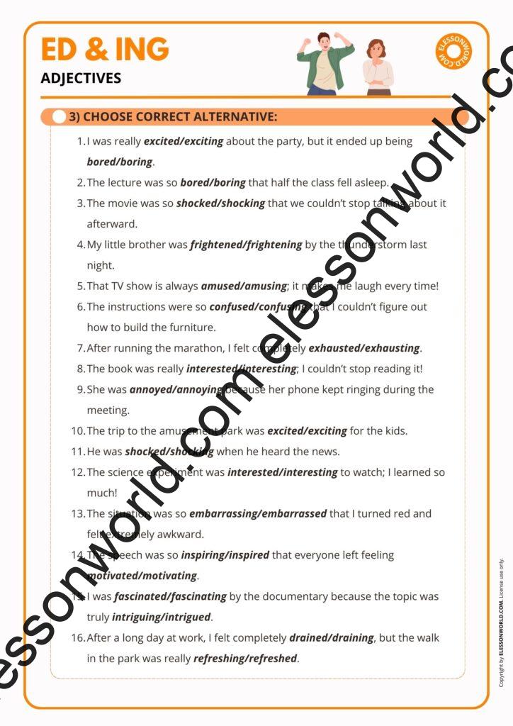 A2–B1 ESL lesson on -ed and -ing adjectives with practice tasks