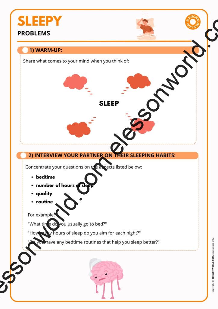 B1–B2 ESL lesson on sleep problems, habits, and related vocabulary
