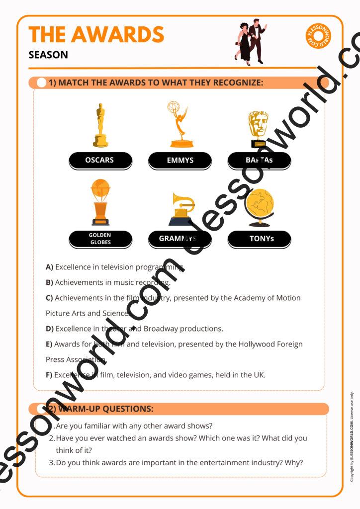 B2–C1 ESL lesson on awards shows, adjectives, idioms, and debates