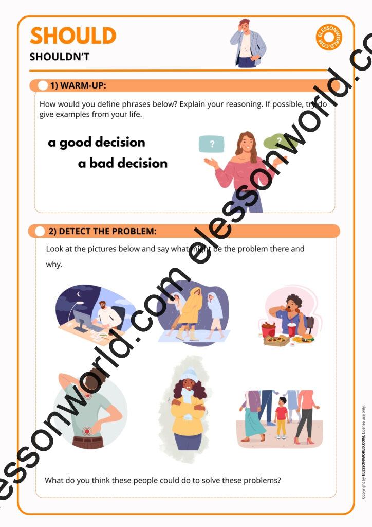 Avoid Should Should & Shouldn’t: A2-B1 ESL Lesson on Giving Advice & Modal Verbs ...