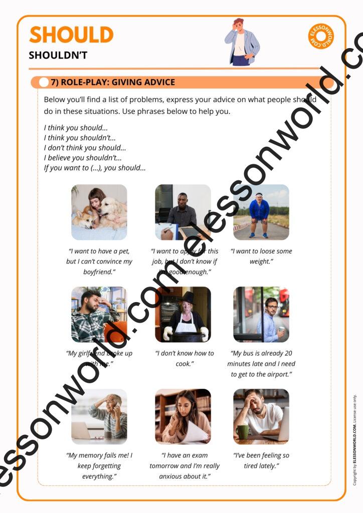 A2-B1 ESL lesson teaching should and shouldn’t with examples and speaking tasks