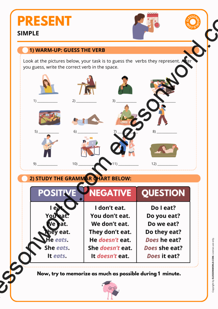 A1–A2 ESL lesson on the present simple tense with routines, gap-fills, and speaking tasks.