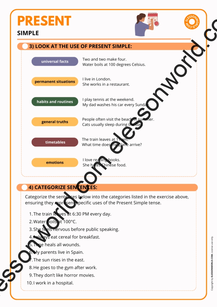 A1–A2 ESL lesson on the present simple tense with routines, gap-fills, and speaking tasks.