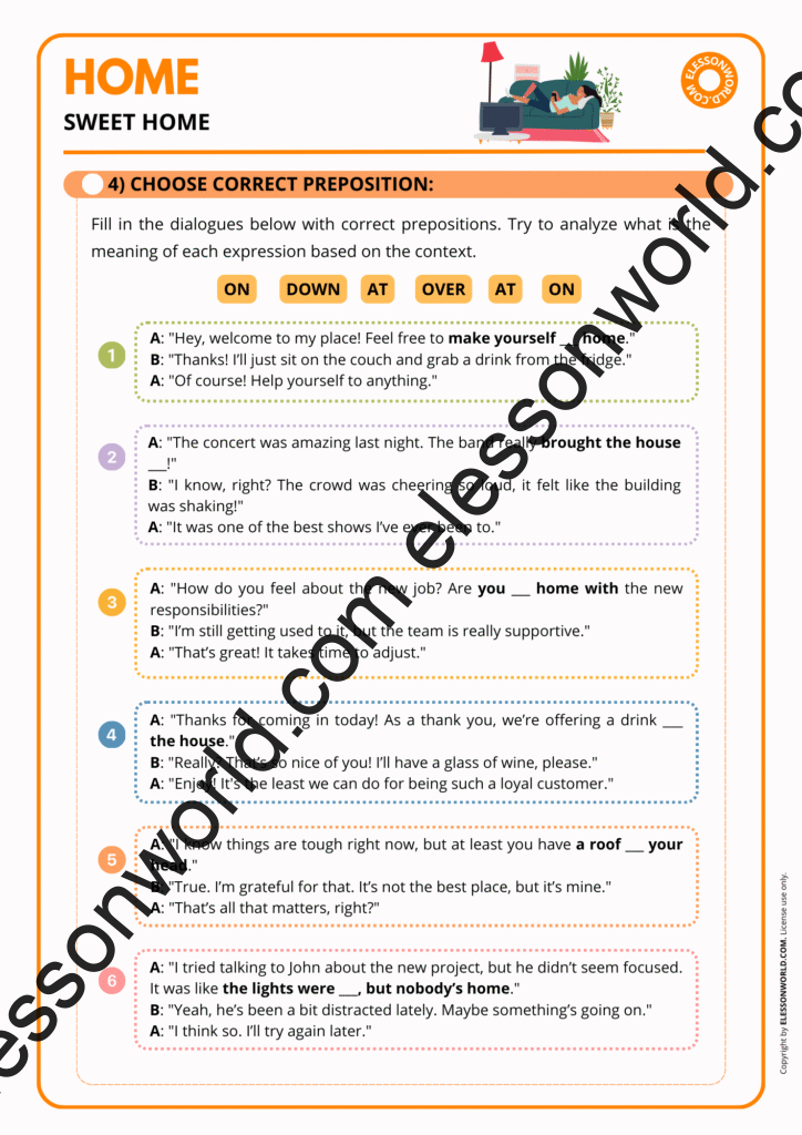 B1–B2 ESL lesson on home-related idioms and expressions with speaking activities.