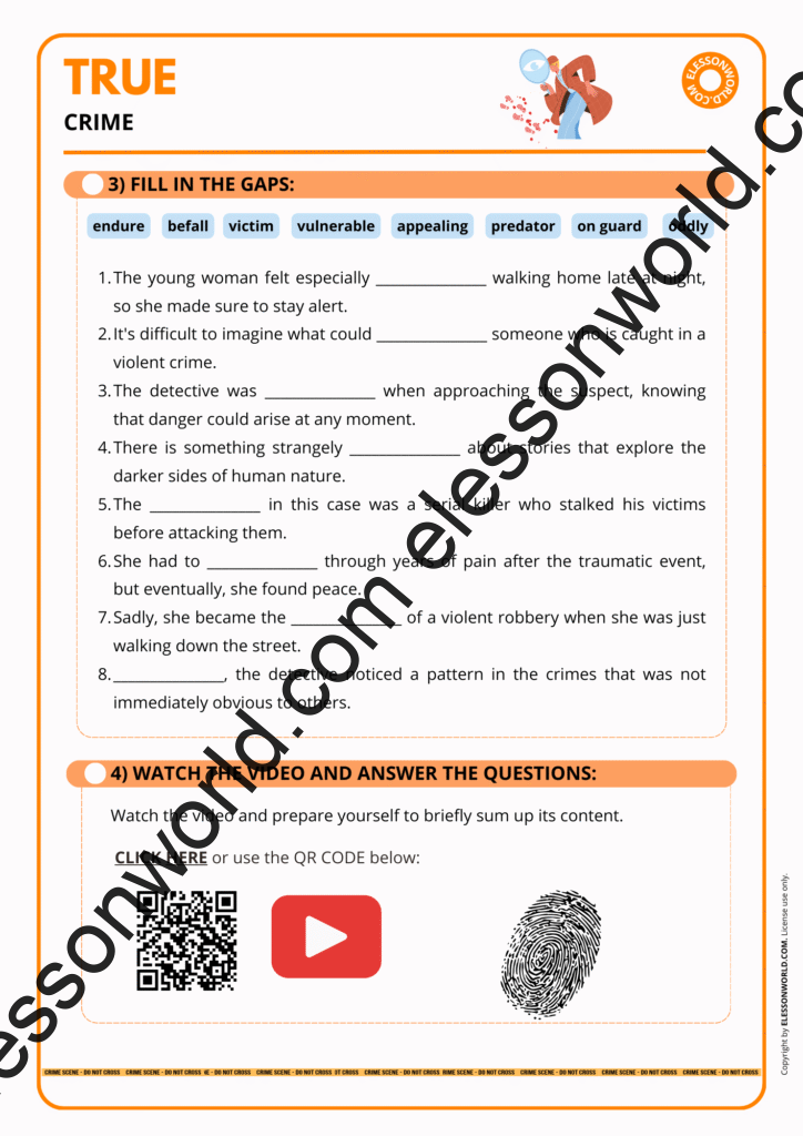 B1–B2 ESL lesson on true crime vocabulary with discussions, reading, and speaking tasks