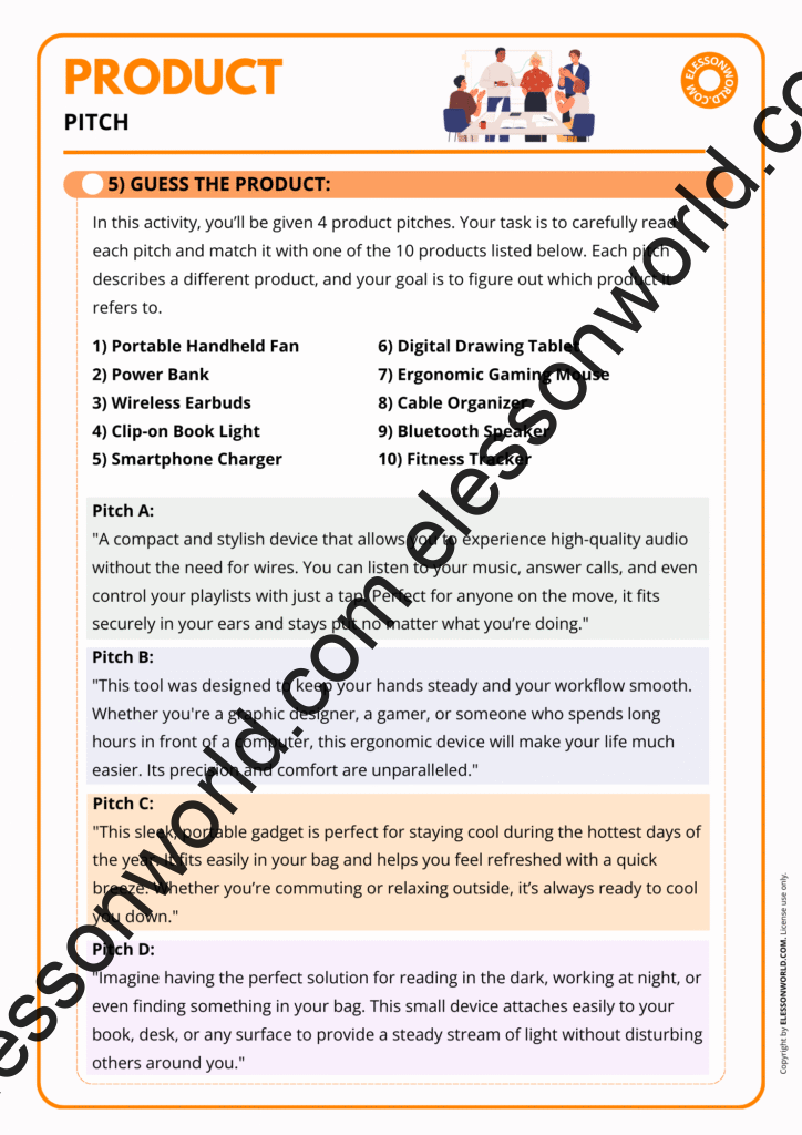 B2–C1 Business English lesson on product pitching with persuasive vocabulary and speaking tasks.