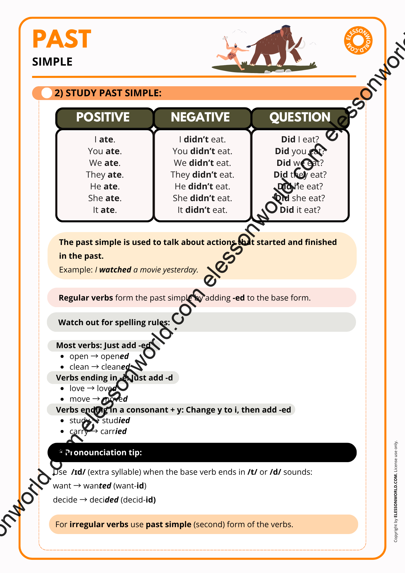 A2-B1 ESL Lesson: Past Simple - Grammar & Speaking Activities ...