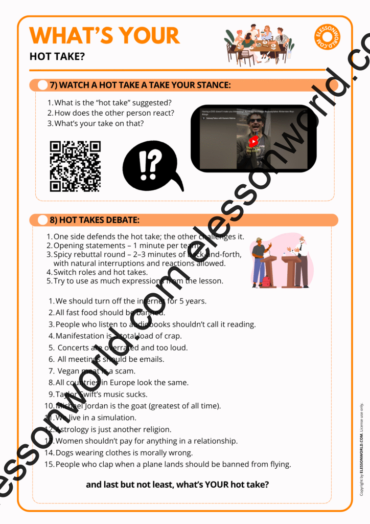 What’s Your Hot Take? – B2–C1 ESL Debate Lesson