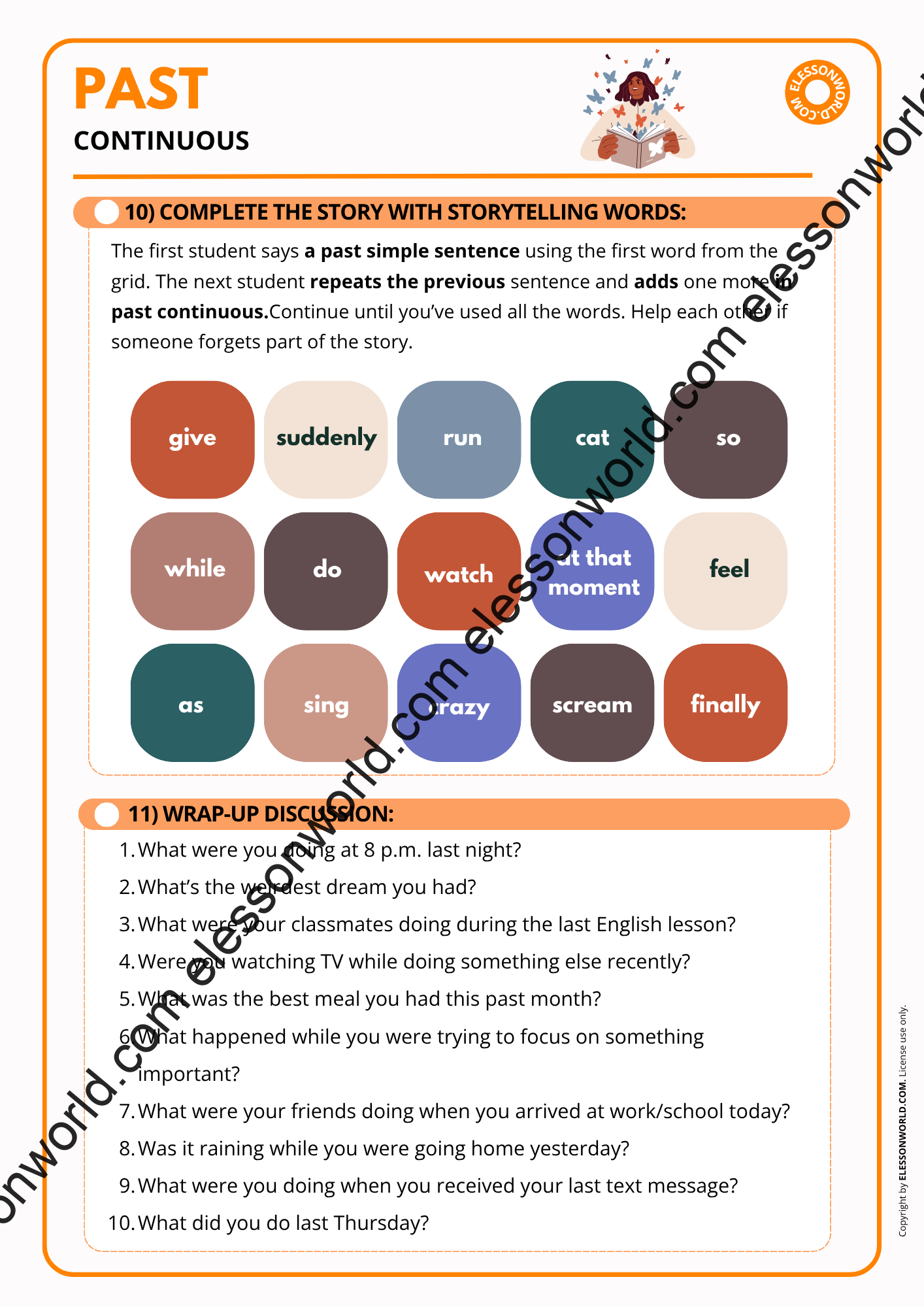 Past Continuous Lesson Plan Example ESL Lesson on Past Continuous: A2- B1 Grammar & Speaking – elessonworld.com