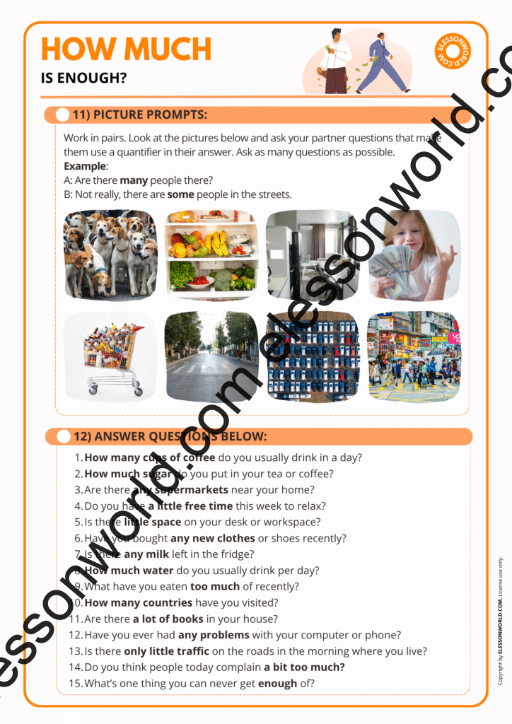 How much is enough? esl lesson plan on quantifiers