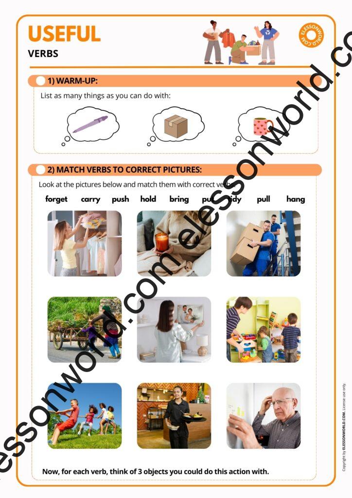 Useful Verbs – A1–A2 ESL lesson with picture prompts and everyday vocabulary