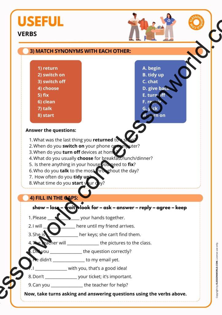Useful Verbs – A1–A2 ESL lesson with picture prompts and everyday vocabulary
