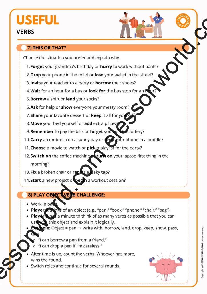 Useful Verbs – A1–A2 ESL lesson with picture prompts and everyday vocabulary