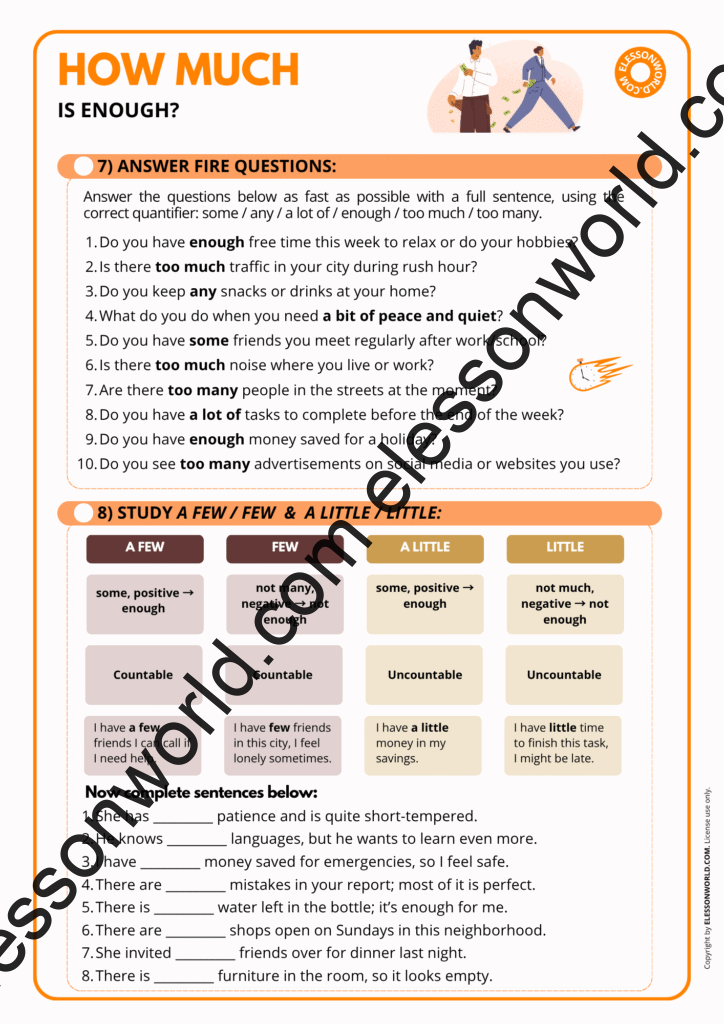 How much is enough? esl lesson plan on quantifiers