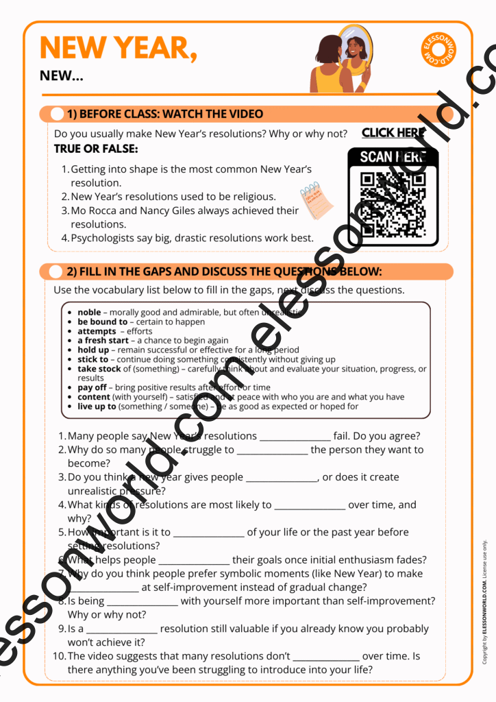 Advanced ESL New Year lesson