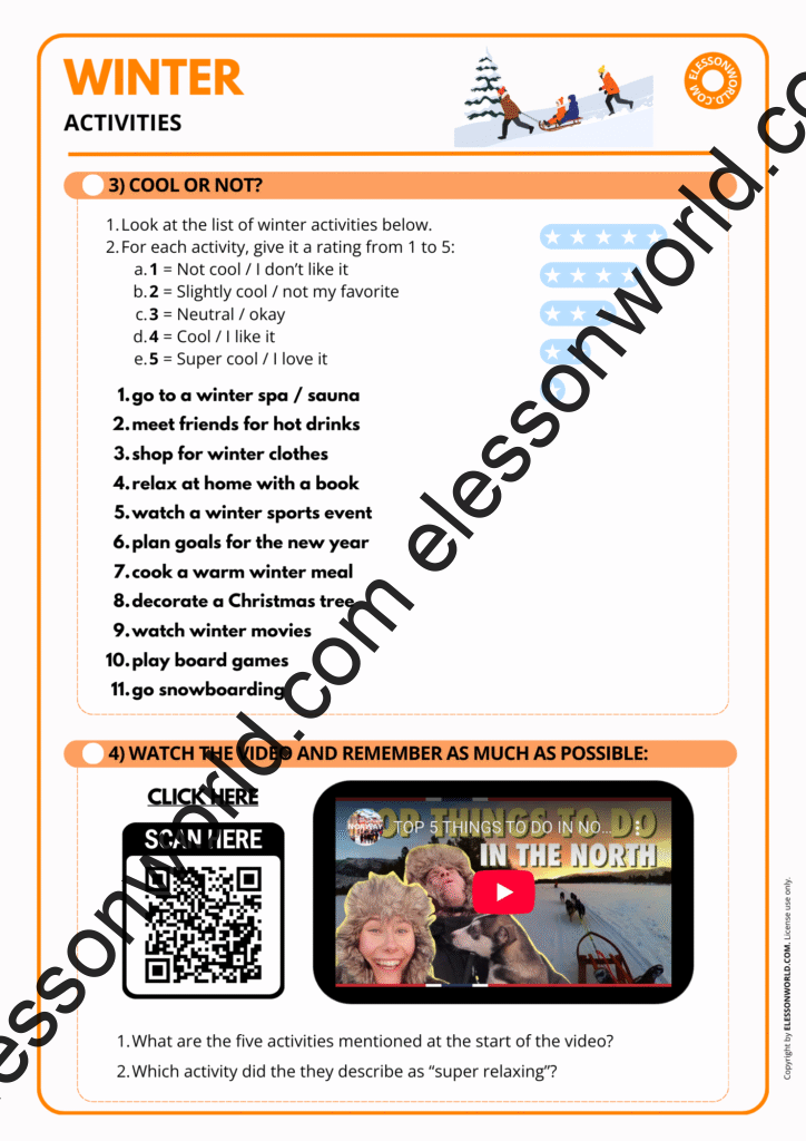 Winter Activities ESL Lesson A2-B1