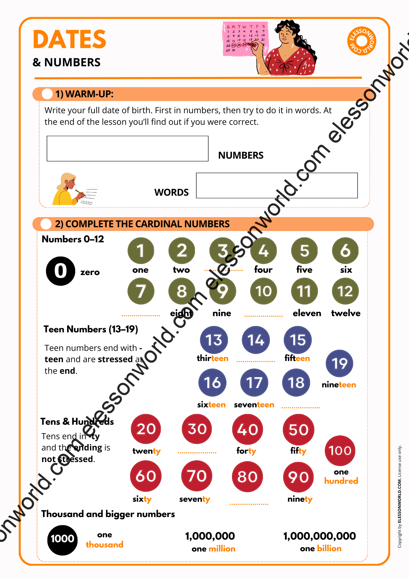 A Date In Numbers Dates & Numbers: A1–A2 ESL Lesson Plan