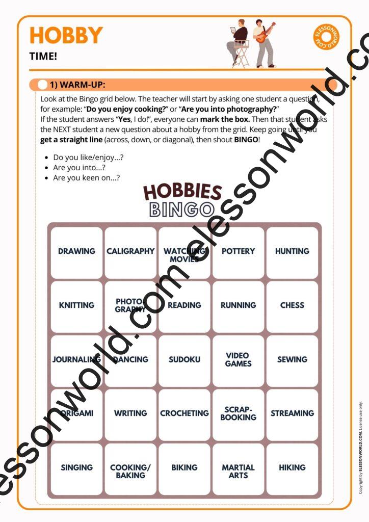 A2–B1 ESL speaking lesson on hobbies and free-time activities with discussion and vocabulary practice