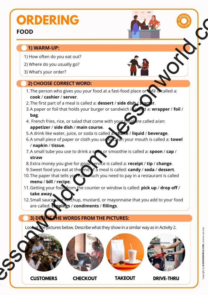 A1–A2 ESL lesson on ordering food – practical restaurant English for beginners.