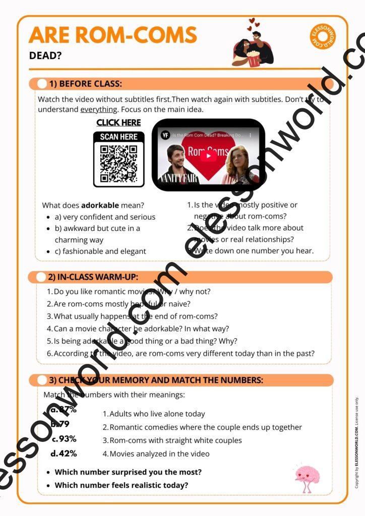 Valentine’s Day themed ESL lesson about romantic comedies | B1-B2