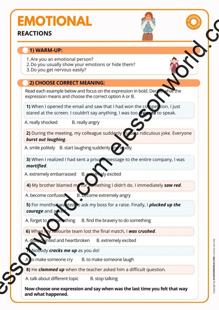 Emotional Reactions: B2-C1 ESL Speaking Lesson on Feelings