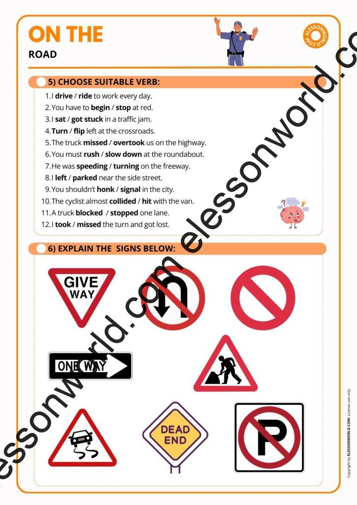 A2–B1 ESL lesson about traffic, commuting, and road vocabulary including traffic jam, highway, intersection, and road safety.